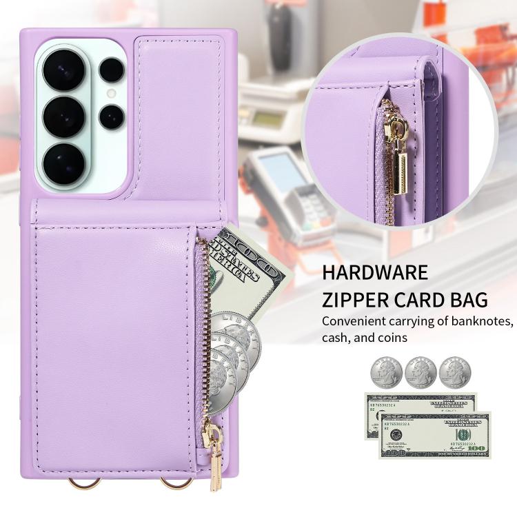 For Samsung Galaxy S26 Ultra 5G Crossbody Lanyard Zipper Wallet Leather Phone Case