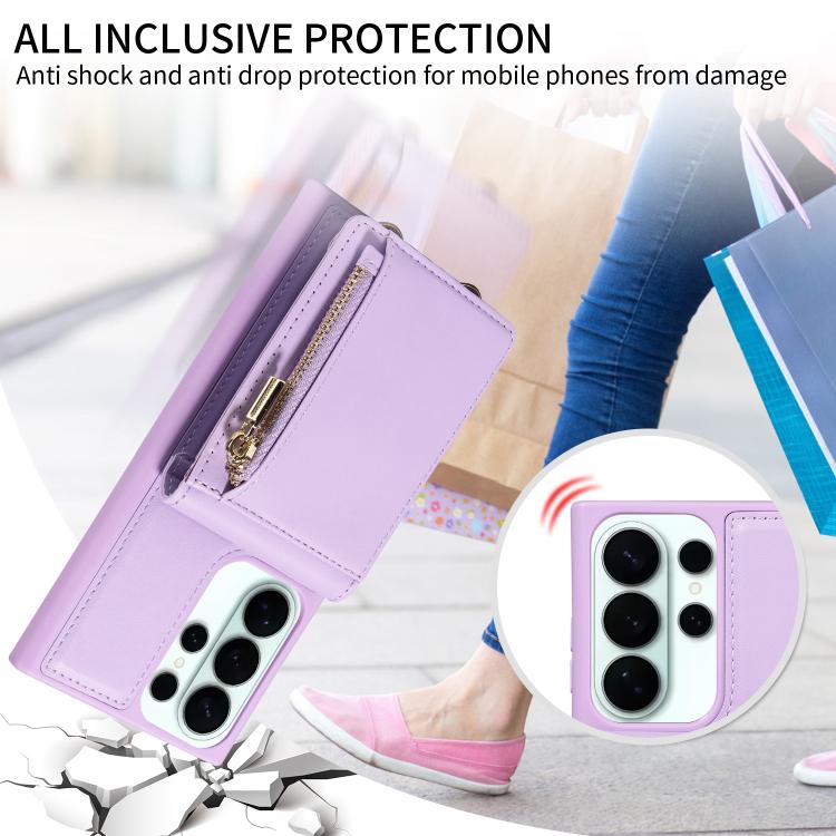 For Samsung Galaxy S26 Ultra 5G Crossbody Lanyard Zipper Wallet Leather Phone Case