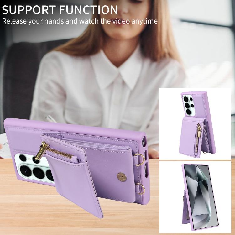 For Samsung Galaxy S26 Ultra 5G Crossbody Lanyard Zipper Wallet Leather Phone Case