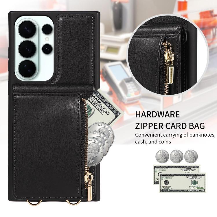 For Samsung Galaxy S26 Ultra 5G Crossbody Lanyard Zipper Wallet Leather Phone Case