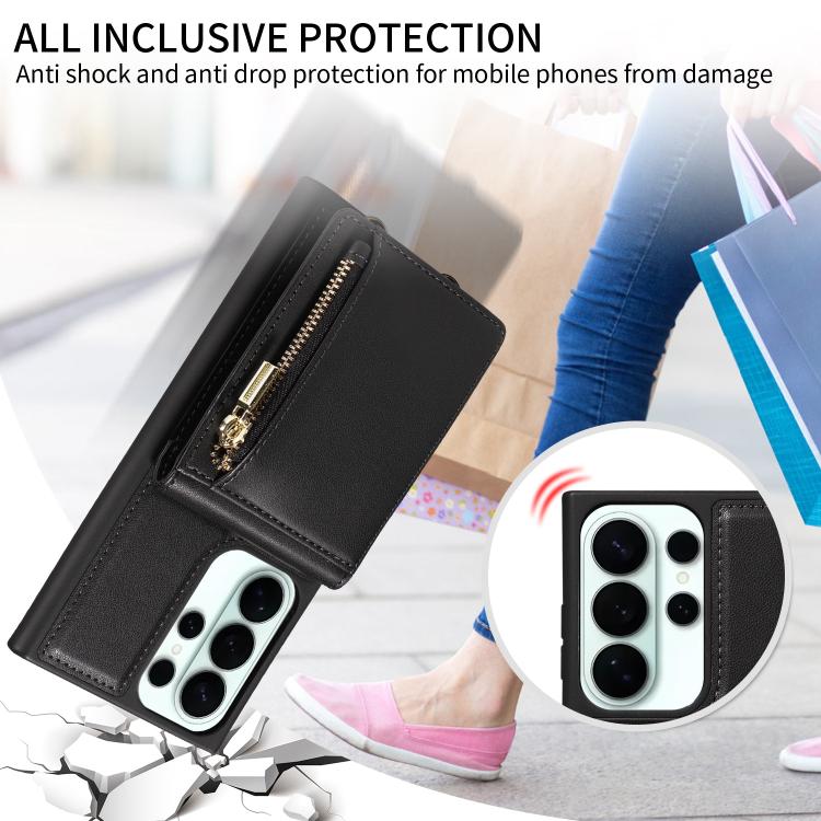 For Samsung Galaxy S26 Ultra 5G Crossbody Lanyard Zipper Wallet Leather Phone Case
