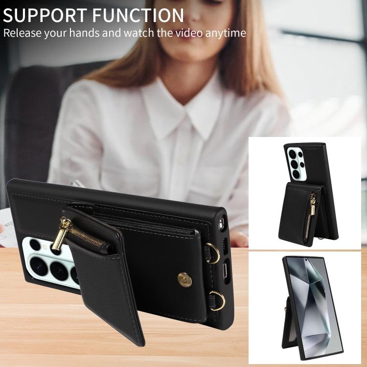 For Samsung Galaxy S26 Ultra 5G Crossbody Lanyard Zipper Wallet Leather Phone Case