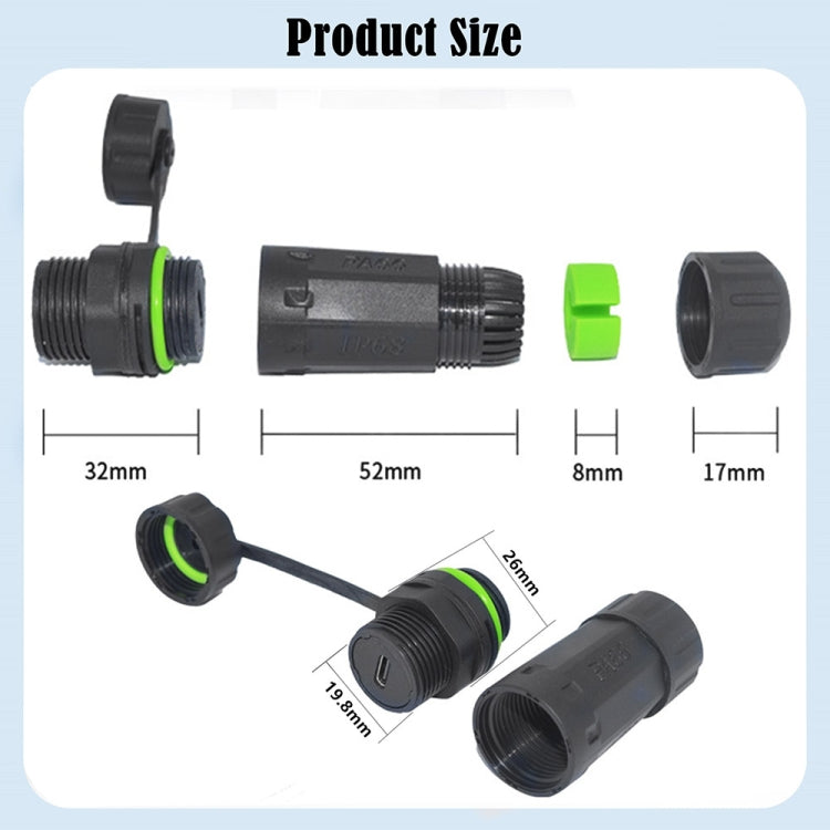 10Gpbs IP68 Waterproof Single Port Type-C Female to Female Straight Coupler Adapter With Protective Cover