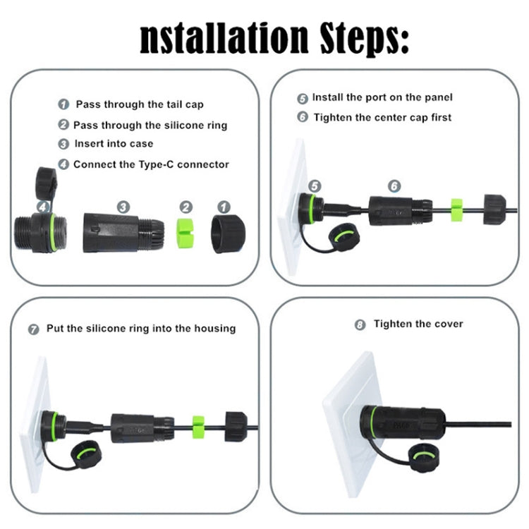 10Gpbs IP68 Waterproof Single Port Type-C Female to Female Straight Coupler Adapter With Protective Cover