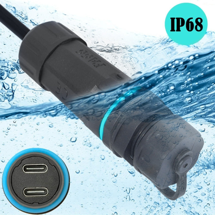 10Gpbs IP68 Waterproof Dual Ports Type-C Female to Female Straight Coupler Adapter With Protective Cover