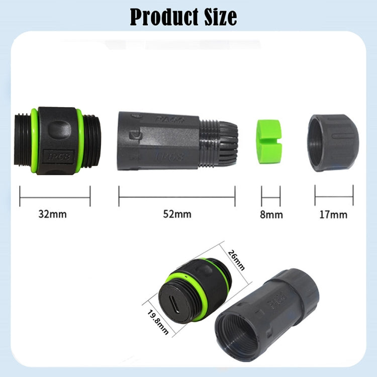 10Gpbs Outdoor IP68 Waterproof Single Port Type-C Female to Female Straight Coupler Adapter
