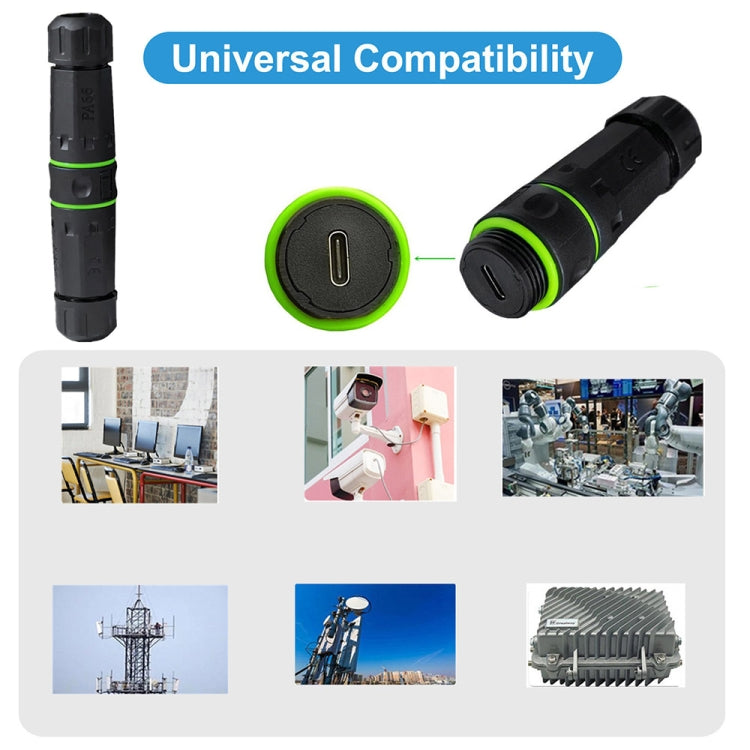 10Gpbs Outdoor IP68 Waterproof Single Port Type-C Female to Female Straight Coupler Adapter
