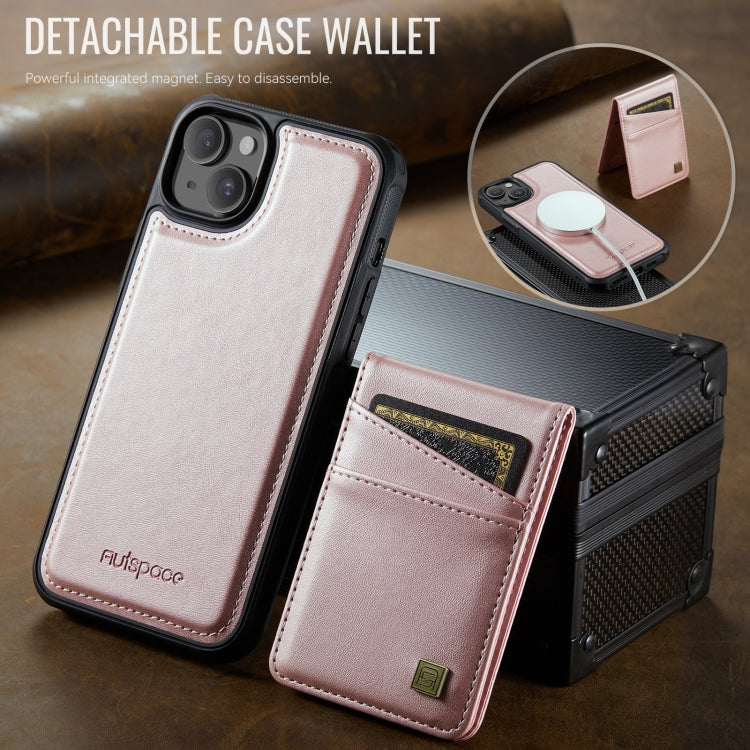 For iPhone 15 Plus AutSpace A12 MagSafe Magnetic RFID Card Bag Phone Case