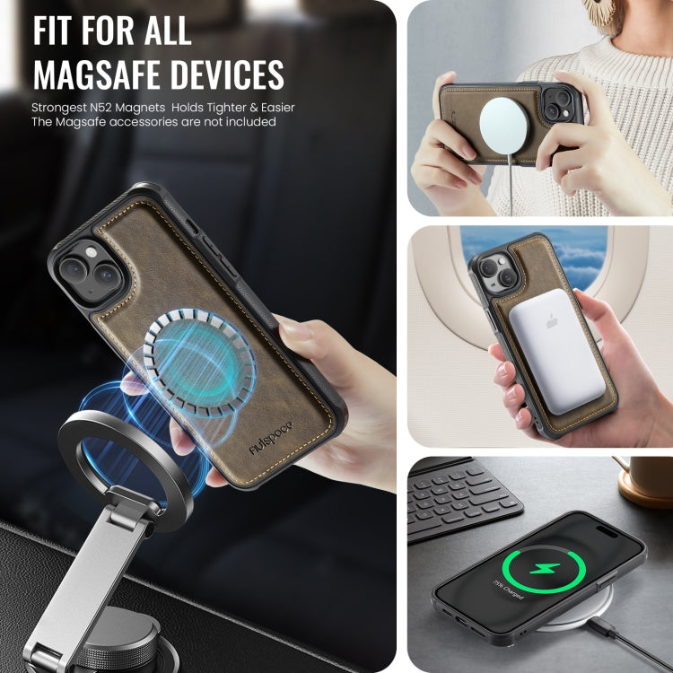 For iPhone 15 Plus AutSpace A12 MagSafe Magnetic RFID Card Bag Phone Case