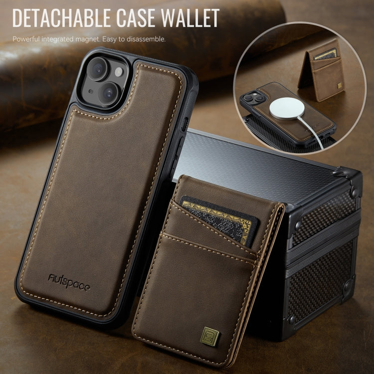 For iPhone 15 Plus AutSpace A12 MagSafe Magnetic RFID Card Bag Phone Case