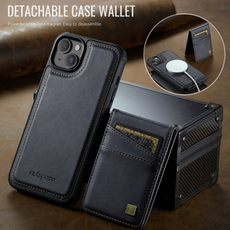 For iPhone 15 Plus AutSpace A12 MagSafe Magnetic RFID Card Bag Phone Case