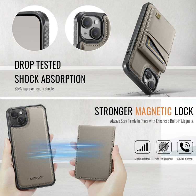 For iPhone 14 AutSpace A12 MagSafe Magnetic RFID Card Bag Phone Case