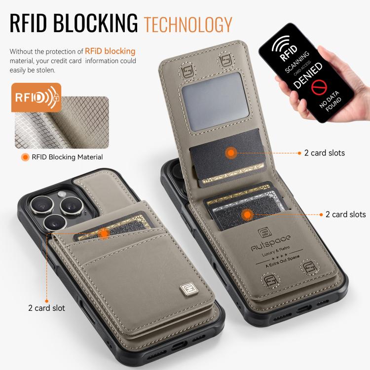 For iPhone 16 Pro Max AutSpace A12 MagSafe Magnetic RFID Card Bag Phone Case