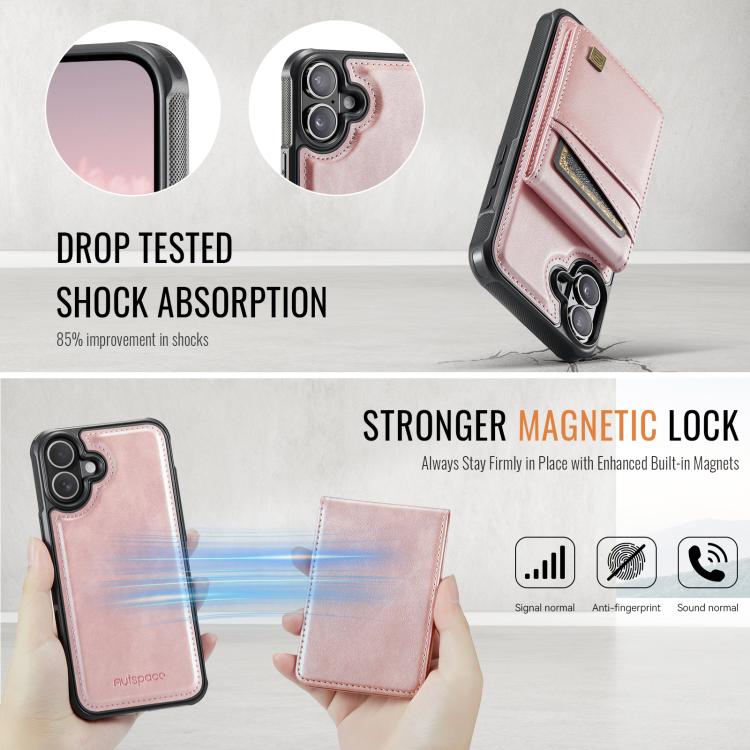 For iPhone 16 Plus AutSpace A12 MagSafe Magnetic RFID Card Bag Phone Case