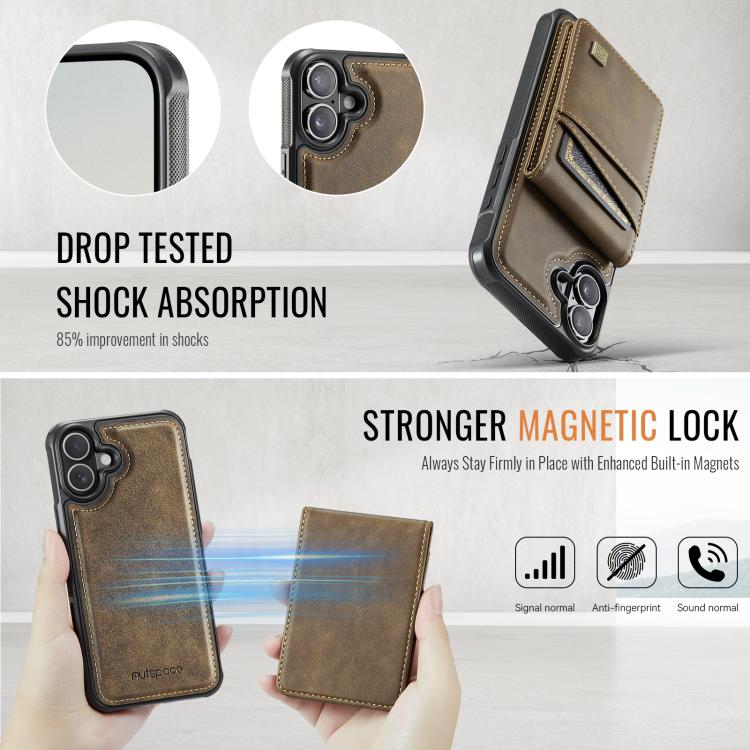 For iPhone 16 Plus AutSpace A12 MagSafe Magnetic RFID Card Bag Phone Case