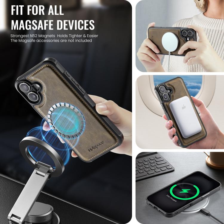 For iPhone 16 Plus AutSpace A12 MagSafe Magnetic RFID Card Bag Phone Case