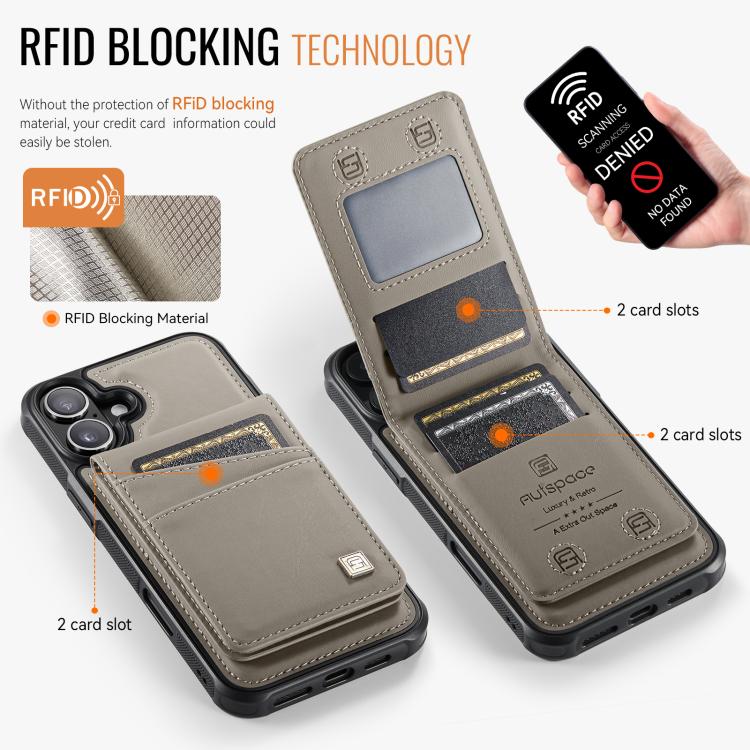 For iPhone 16 Plus AutSpace A12 MagSafe Magnetic RFID Card Bag Phone Case