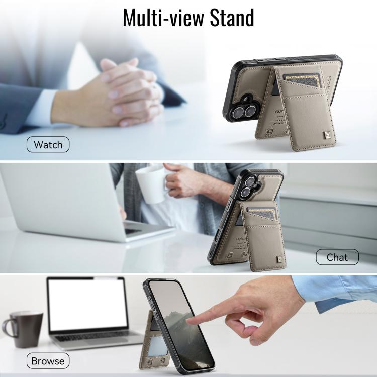 For iPhone 16 Plus AutSpace A12 MagSafe Magnetic RFID Card Bag Phone Case