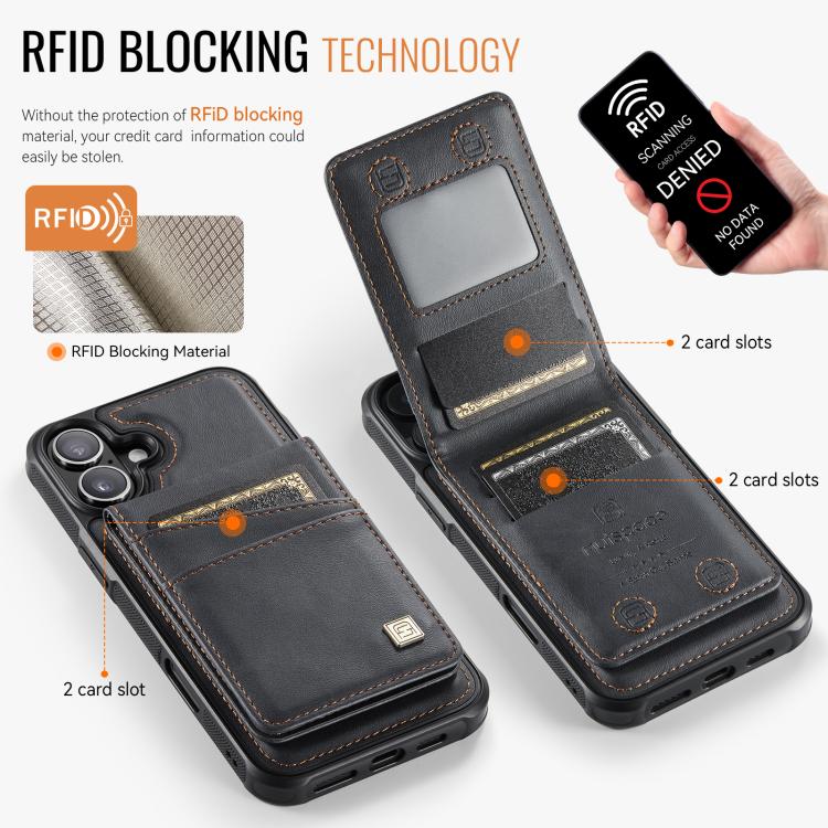For iPhone 16 Plus AutSpace A12 MagSafe Magnetic RFID Card Bag Phone Case