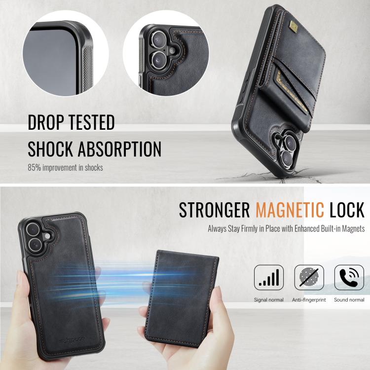 For iPhone 16 Plus AutSpace A12 MagSafe Magnetic RFID Card Bag Phone Case