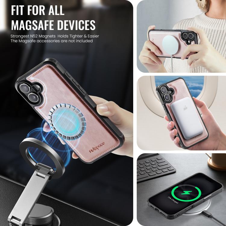 For iPhone 16 AutSpace A12 MagSafe Magnetic RFID Card Bag Phone Case