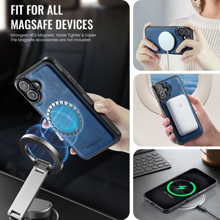 For iPhone 16 AutSpace A12 MagSafe Magnetic RFID Card Bag Phone Case