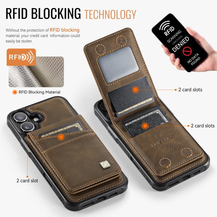 For iPhone 16 AutSpace A12 MagSafe Magnetic RFID Card Bag Phone Case