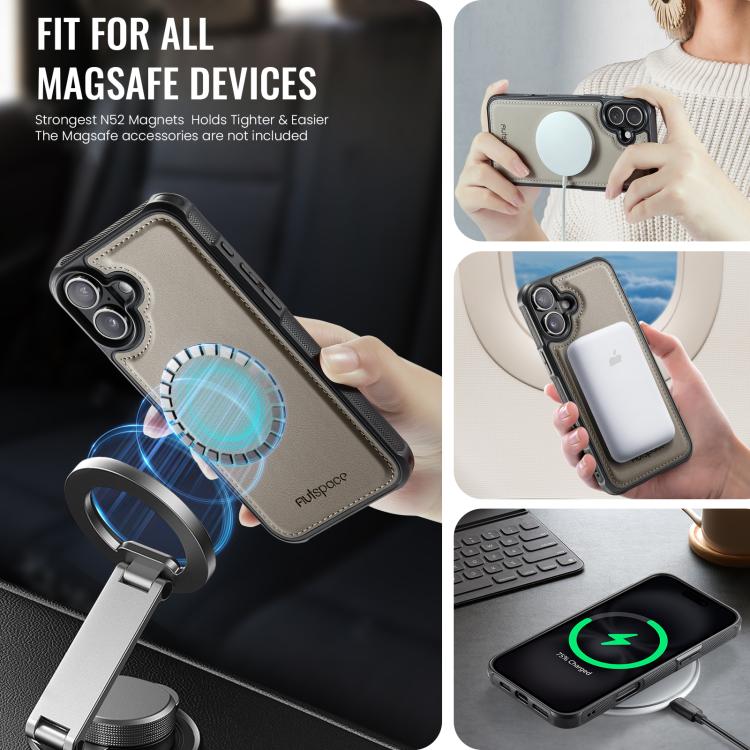 For iPhone 16 AutSpace A12 MagSafe Magnetic RFID Card Bag Phone Case
