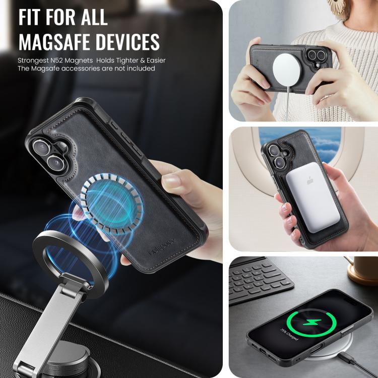 For iPhone 16 AutSpace A12 MagSafe Magnetic RFID Card Bag Phone Case
