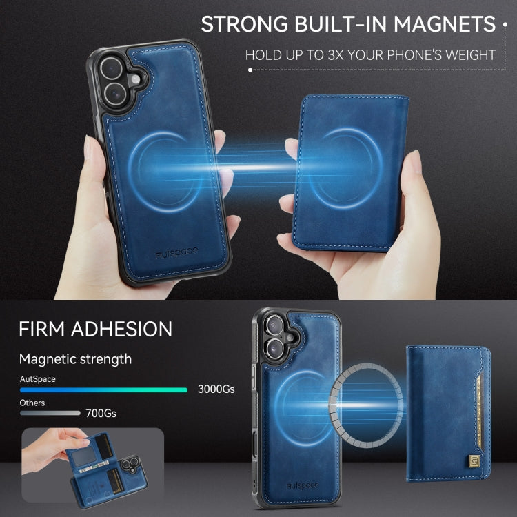 For iPhone 16 Plus AutSpace A13 MagSafe Magnetic RFID Flip Card Bag Phone Case
