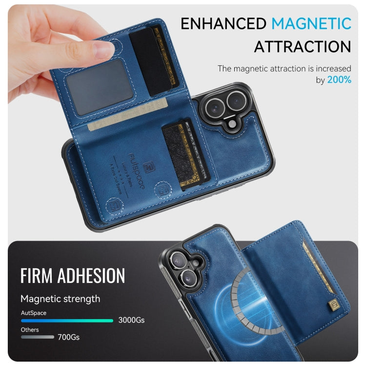 For iPhone 16 Plus AutSpace A13 MagSafe Magnetic RFID Flip Card Bag Phone Case