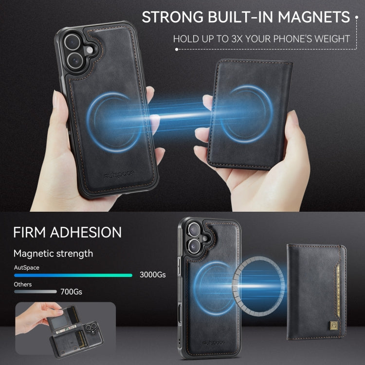 For iPhone 16 Plus AutSpace A13 MagSafe Magnetic RFID Flip Card Bag Phone Case