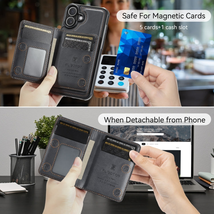 For iPhone 16 Plus AutSpace A13 MagSafe Magnetic RFID Flip Card Bag Phone Case