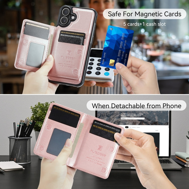 For iPhone 16 Plus AutSpace A13 MagSafe Magnetic RFID Flip Card Bag Phone Case
