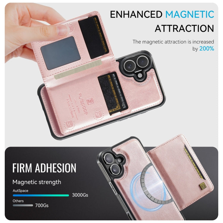 For iPhone 16 Plus AutSpace A13 MagSafe Magnetic RFID Flip Card Bag Phone Case