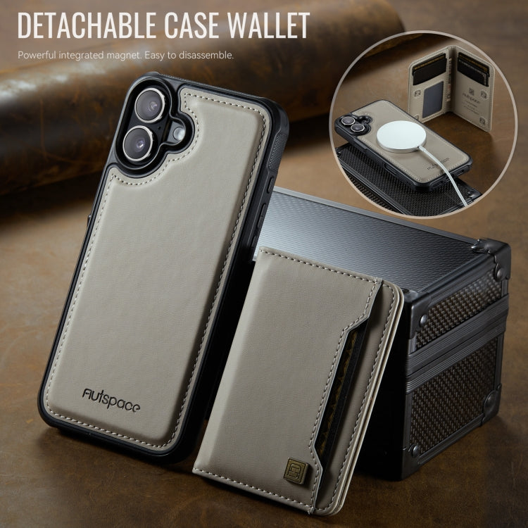 For iPhone 16 Plus AutSpace A13 MagSafe Magnetic RFID Flip Card Bag Phone Case