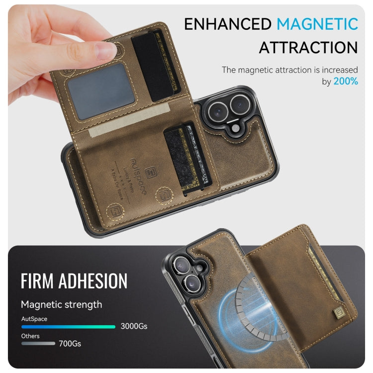 For iPhone 16 AutSpace A13 MagSafe Magnetic RFID Flip Card Bag Phone Case