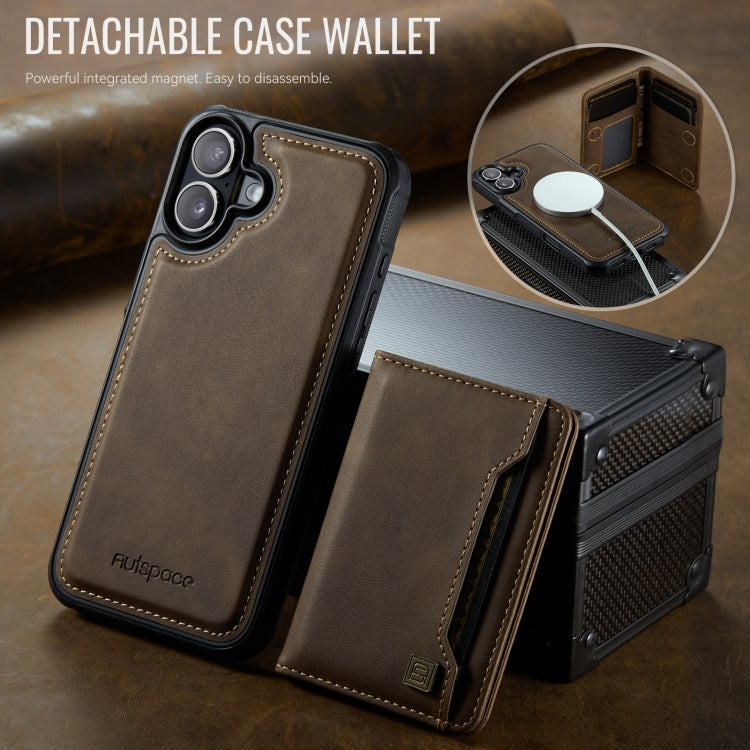 For iPhone 16 AutSpace A13 MagSafe Magnetic RFID Flip Card Bag Phone Case