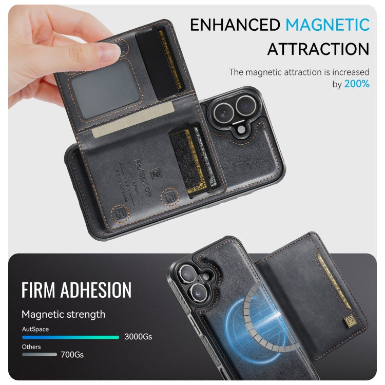 For iPhone 16 AutSpace A13 MagSafe Magnetic RFID Flip Card Bag Phone Case