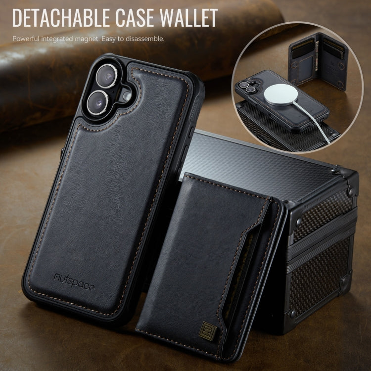 For iPhone 16 AutSpace A13 MagSafe Magnetic RFID Flip Card Bag Phone Case