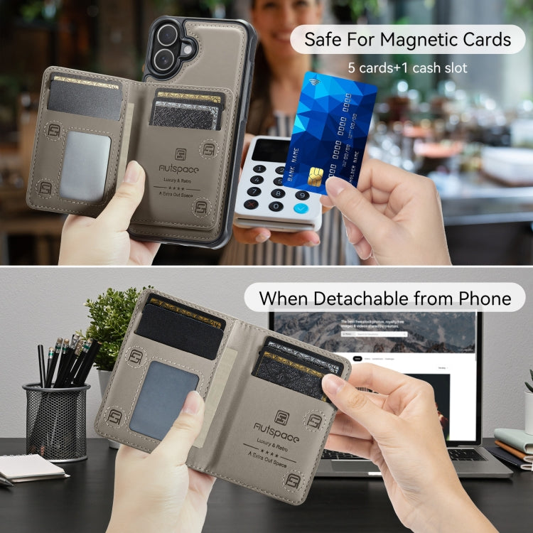 For iPhone 16 AutSpace A13 MagSafe Magnetic RFID Flip Card Bag Phone Case