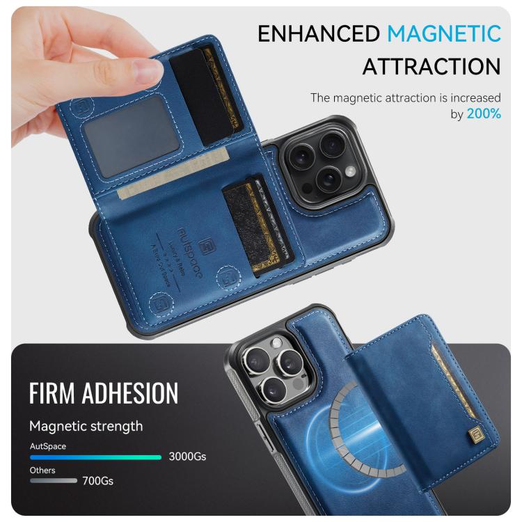 For iPhone 15 Pro Max AutSpace A13 MagSafe Magnetic RFID Flip Card Bag Phone Case
