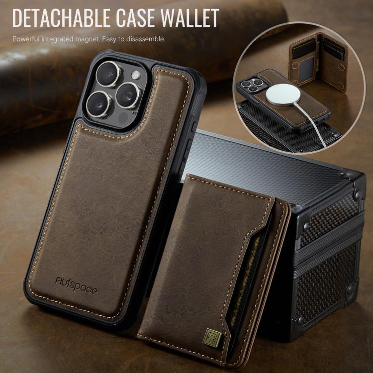 For iPhone 15 Pro Max AutSpace A13 MagSafe Magnetic RFID Flip Card Bag Phone Case