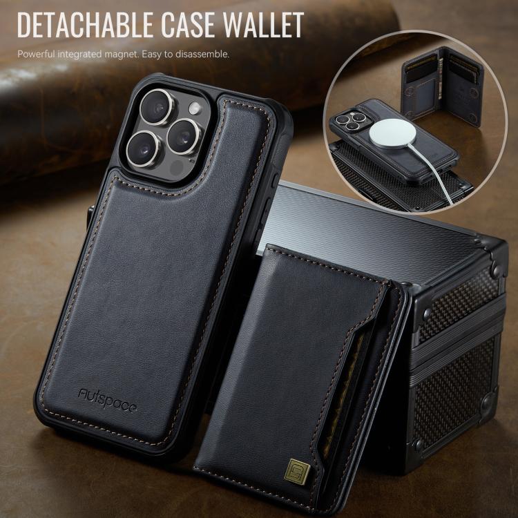 For iPhone 15 Pro Max AutSpace A13 MagSafe Magnetic RFID Flip Card Bag Phone Case