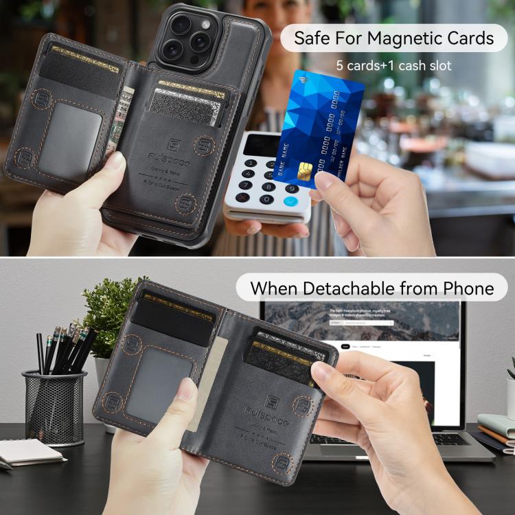 For iPhone 15 Pro Max AutSpace A13 MagSafe Magnetic RFID Flip Card Bag Phone Case