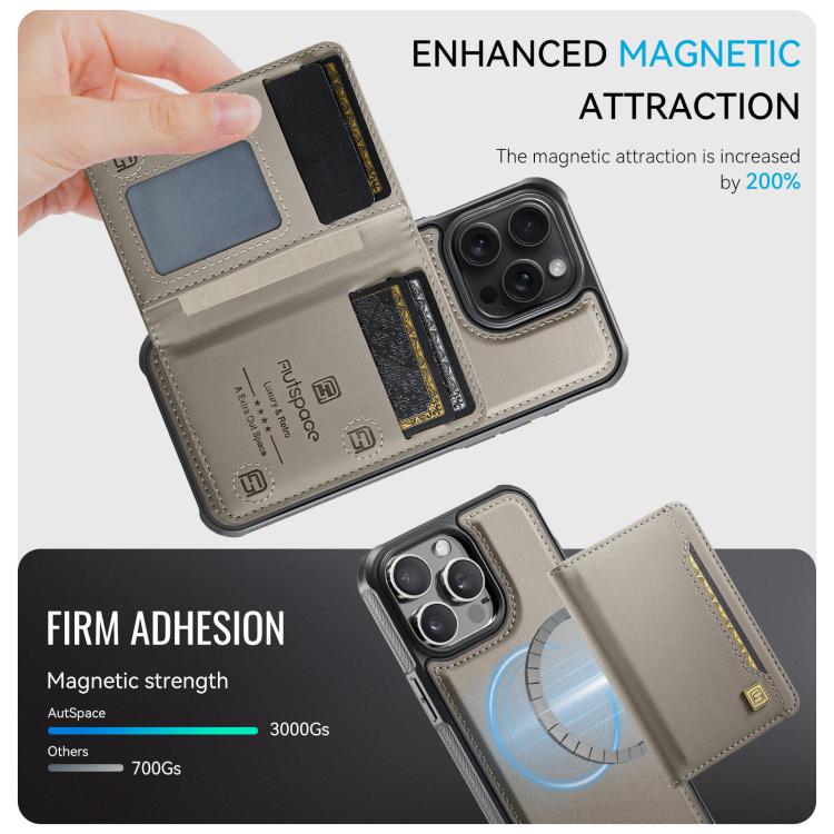 For iPhone 15 Pro Max AutSpace A13 MagSafe Magnetic RFID Flip Card Bag Phone Case