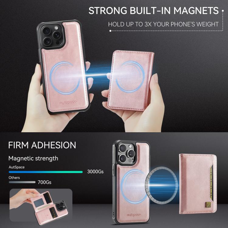 For iPhone 15 Pro AutSpace A13 MagSafe Magnetic RFID Flip Card Bag Phone Case