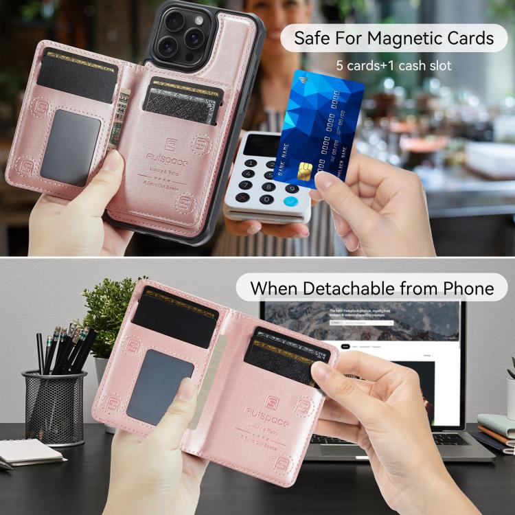 For iPhone 15 Pro AutSpace A13 MagSafe Magnetic RFID Flip Card Bag Phone Case