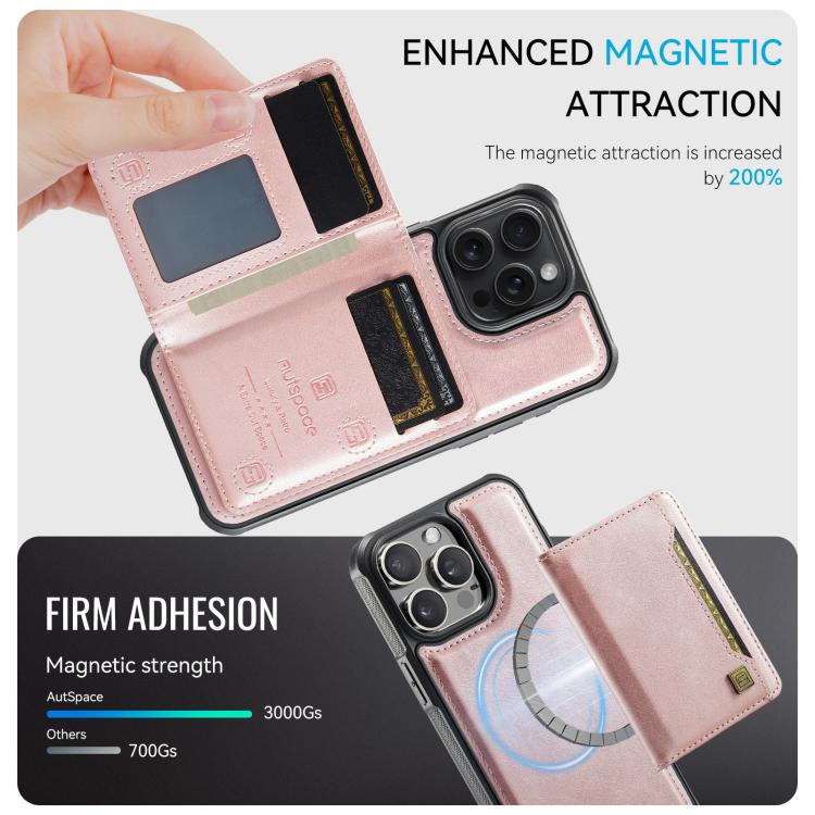 For iPhone 15 Pro AutSpace A13 MagSafe Magnetic RFID Flip Card Bag Phone Case