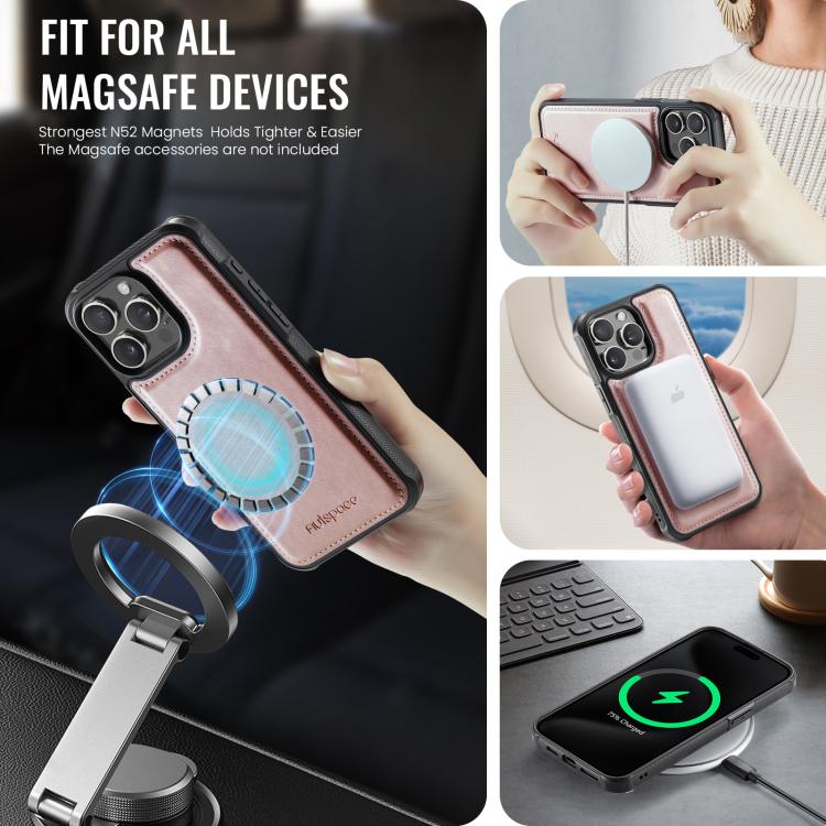 For iPhone 15 Pro AutSpace A13 MagSafe Magnetic RFID Flip Card Bag Phone Case
